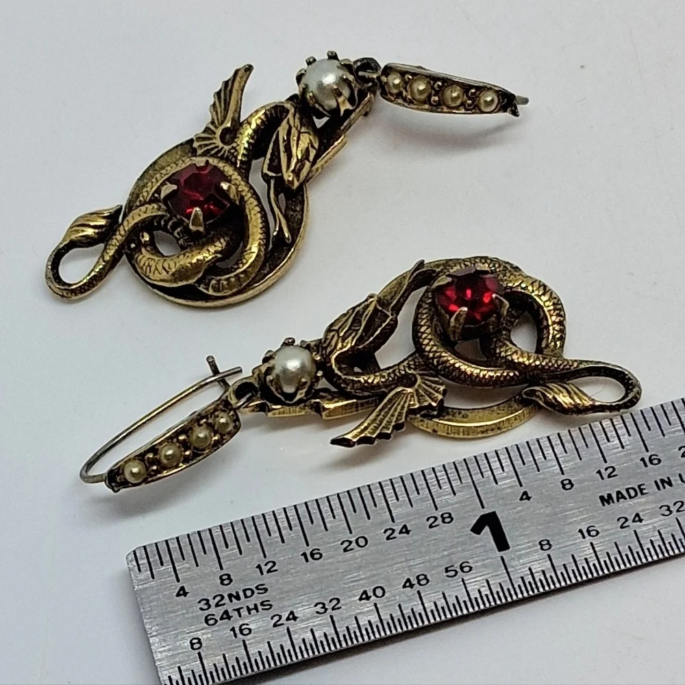 * Victorian Vintage Bronze Tone Dragon Earrings